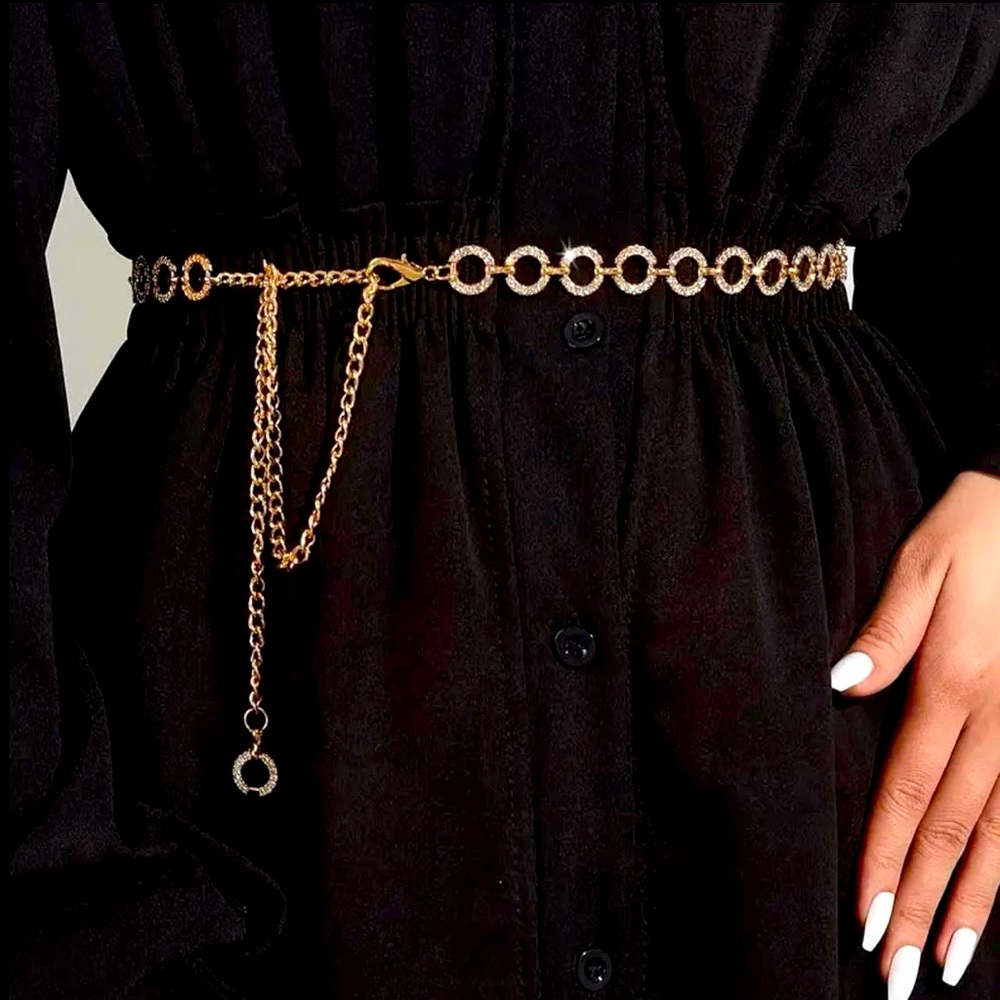 Elegant Gold Plated Rhinestone‎ Waist Chain Belt Versatile Accessory Adjustable